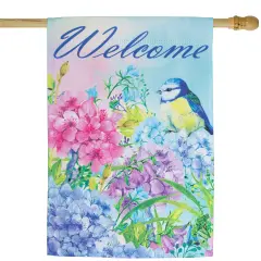 Northlight Blue and Purple Welcome Bird Outdoor House Flag 28" x 40" Green