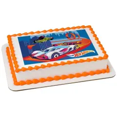 Hot Wheels Race to Win! PhotoCake&reg; Edible Cake Topper Icing Image for 1/4 Sheet cake or larger