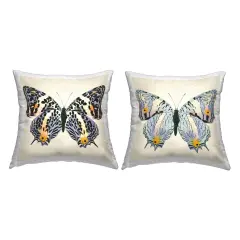 Intricate Blue Butterflies 2 PC Outdoor Printed Pillow Set Design by Susan Jill, 18 x 7 x 18