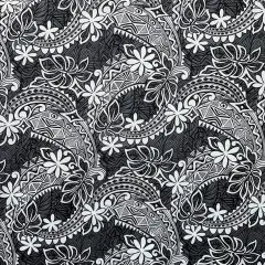 1 Yard Tiare & Monstera Leaf Tribal Print Cotton Fabric, 36" L x 45" W Gray