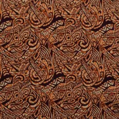 1 Yard Traditional Polynesian Tattoo Swirl Fabric 100% Cotton Light Barkcloth, 36" L x 45" W Rust