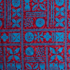 1 Yard Traditional Polynesian Tapa Design Cotton Fabric 45" Wide Blue/Fuchsia