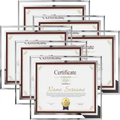 8.5 x 11 Certificate Document Frame Diploma Glass Picture Frames Only for Tabletop, Pack of 6