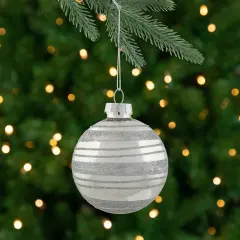 Northlight Glitter Stripes Christmas Shiny Glass Ball Ornaments - 2.5" (67mm) - Silver - 4ct