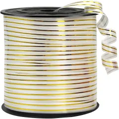 Shiny White and Gold Curling Ribbon - 219 Yards (1 Roll)
