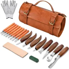 21Pcs Wood Carving Tools with Leather Storage Bag
