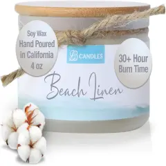 Coastal Essentials Natural Soy Hand Poured Candle, Beach Linen Scent, Fragrant Coastal Candle with Strong Scents, Artisan Candle, 4oz, 30+ Hours Burn Time