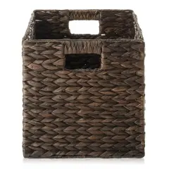 Set of 4 Hyacinth Storage Cubes, 10.5" Wicker Basket Bins for Shelves, Espresso