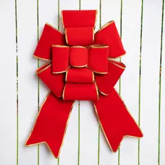 Northlight Giant 3D 11-Loop Velveteen Commercial Christmas Bow with Trim - 40" - Red and Gold