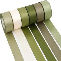Sage Green Ribbon 1 Inch Moss Green Double Face Satin Ribbon 6 Rolls Sage Ribbon for Wedding Green Ribbon for Baby Shower Ribbon for Gift Wrapping Hair Bows Crafts - 60Yards