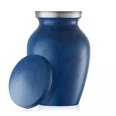 Small Mini Keepsake Cremation Urn for Human Ashes, Blue with Velvet Case