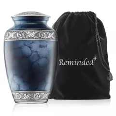 Adult Cremation Urn for Human Ashes - Blue and Silver with Velvet Bag