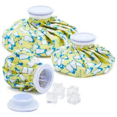 (3 Sizes) Refillable Ice Packs for Pain Relief, Injuries, Headaches, Sprains, Reusable Penguin Print Bags for Swelling