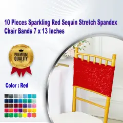 10 Pieces Sparkling Red Sequin Stretch Spandex Chair Bands 7 x 13 Inches