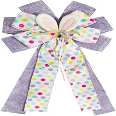 Large Easter Purple Burlap Bow with Bunny Ears, Easter Bow for Wreaths Gifts Tree Topper Gift Baskets Ornament Decorations, Springtime Party Favor for Easter Day