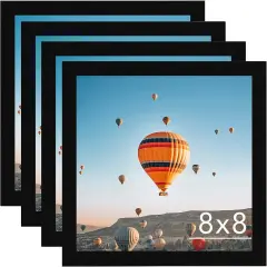 8x8 Picture Frame Set of 4 Black for Wall Hanging or Tabletop, Wall Mounting Horizontally or Vertically, 8 x 8 Square Wall Gallery Poster Photo Frame with Shatter Resistant Plexiglass, 4 Pack, Black