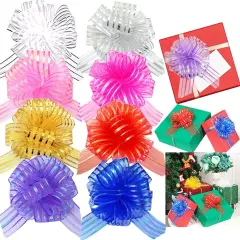 Pull Bows for Gift Wrapping, Large, Organza, 6 Inches, 8 Pieces (Multicolour)