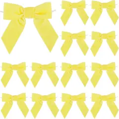 Yellow Velvet Bows 4.5" Yellow Velvet Easter Bows Premade Bows Yellow Twist Tie Bows for Wreaths, Gift Basket, Spring Holiday Decor, Gift Wrapping, Swag, Baby Shower Decoration - 12 PCs