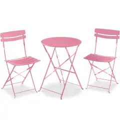 Best Choice Products 3-Piece Small Bistro Set, Folding Patio Furniture Set of 2 Chairs and Table Pink