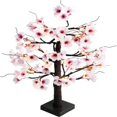 24IN Lighted Cherry Blossom Tree 24 Warm White LED Tabletop Artifical Bonsai Tree with Timer Battery Operated for Wedding Party Spring Christmas Home Indoor Japanese Room Decor