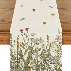Antique Herbs and Wild Flowers Summer Table Runner, Spring Fall Kitchen Dining Table Decoration for Home Party 13x72 Inch