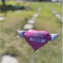 Miss You Mom Heavenly Balloons heart shaped with angel wings (Pink)