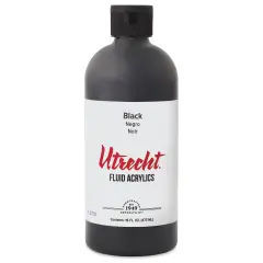 Utrecht Fluid Acrylic - Intense Black, 16 oz
