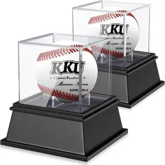 2 Pack Acrylic Baseball Display Case with Sleek Base, Dustproof UV Protected Baseball Case, Transparent Baseball Holder Display Case for Signed Balls Memorabilia, Black