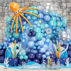 202 Pcs Under the Sea Party Decorations Balloon Arch Kit, Teal Blue - Ocean, DIY Octopus Clear Balloons, Finding Nemo Birthday Party Themed Decor