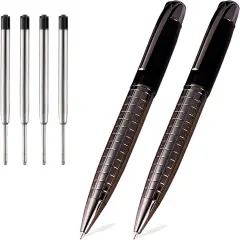 Ballpoint Pens Black Pens Medium Ball Point 1.0mm Smooth Writing Grip Metal Retractable Executive Business Office Fancy Nice Gift Pen for Men Women (Gun Black, 2 Pack 4 Refills)