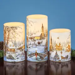 Collections Etc Winter Village Flameless LED Lighted Candles - Set of 3