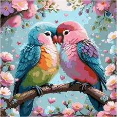 Couple Bird Paint by Numbers Kit - 16x16 Inch (Pink)