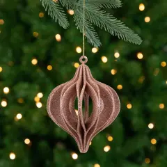 Northlight Champagne Pink Open Cut Glitter Onion Shatterproof Christmas Ornament 5" (127mm) Gold