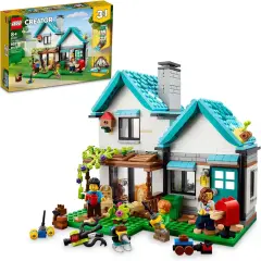 Creator 3 in 1 Cozy House Building Kit, Rebuild into 3 Different Houses, Includes Family Minifigures and Accessories, DIY Building Toy Ideas for Outdoor Play for Kids, Boys and Girls, 31139