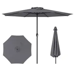 12 Feet Patio Umbrella, Fabric, Crank Handle, 8 Sturdy Ribs, Outdoor Shade for Garden & Deck Grey