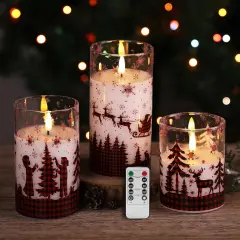 Elegant Glass Flameless LED Candles &ndash; Set of 3 Flickering Battery-Powered Pillar Candles with Remote