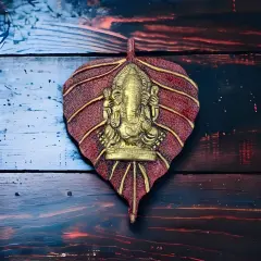 2 Pcs Metal Leaf Ganesha Diwali Decor Wall Hanging for Home and Office Housewarming Return Gift Pooja Favor Ganesha Decorative Wall Hanging Showpiece