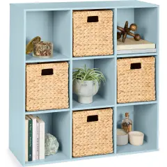 Best Choice Products 9-Cube Bookshelf, 13.5in Display Storage System, Organizer w/ Removable Back Panels Light Blue