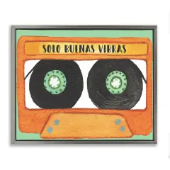 Stupell Industries Solo Buenas Vibras Casete Framed Floater Canvas Wall Art Gray Floater Frame