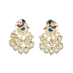 Indian Peacock Earrings for Women - Indian Jhumka Earrings for Women Chandbali Earring in Golden Tone Faux Pearl Bollywood Style Chandelier Dangle Earrings Jewelry for Bride Gift for Her Black