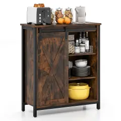 Costway 32" Farmhouse Accent Storage Cabinet with Sliding Barn Door & Adjustable Shelves