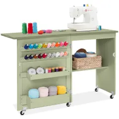 Best Choice Products Sewing Machine Table & Desk w/ Craft Storage and Trays Light Green