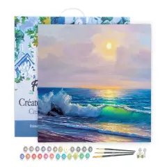 Figured'Art Paint by Numbers for Adults with Frame Seaside and Waves 16"x20" - Craft Art Painting DIY Kit Canvas Already Stretched on a Wooden Frame
