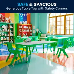 Emma and Oliver 23.625"W x 47.25"L Rectangular Plastic Height Adjustable Activity Table Green