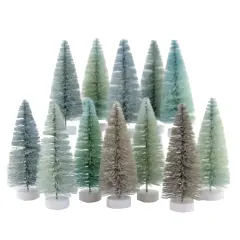 Cody Foster 5.25 In Rainbow Trees Winter Blue S/12 Christmas Decorative Tree Set , Christmas Decor Bottle Brush Christmas Village