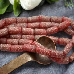 10x25mm Matte Ruby Red Pompeii Tube Beads (18" Strand) - Indonesian Glass Beads