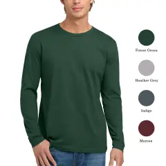 Next Level Cotton Long Sleeve T-Shirt, Men&rsquo;s Classic Crewneck Style for a Comfortable Multicolor Tee Forest green