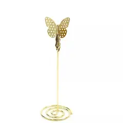 5 Gold 5" Metal Table Number Sign Holder Stands Butterfly PLACE CARD Clips Party