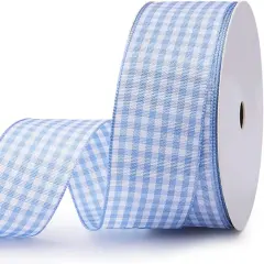 Gingham Ribbon Checkered Ribbon 1-Inch Wide Taffeta Plaid Ribbon 25 Yard Long 100% Polyester Woven Edge (Light Blue, 1 Inch)