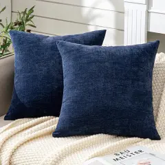 Decorative Square Throw Pillow Covers 18"x18" Inch Set of 2, Super Soft Chenille Pillows Cover Fall Pillowcase for Living Room Bedroom Sofa Couch Cushion Cover Navy Blue 45x45cm
